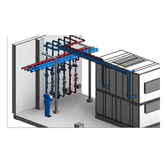 Plant room with chilled water piping and equipment